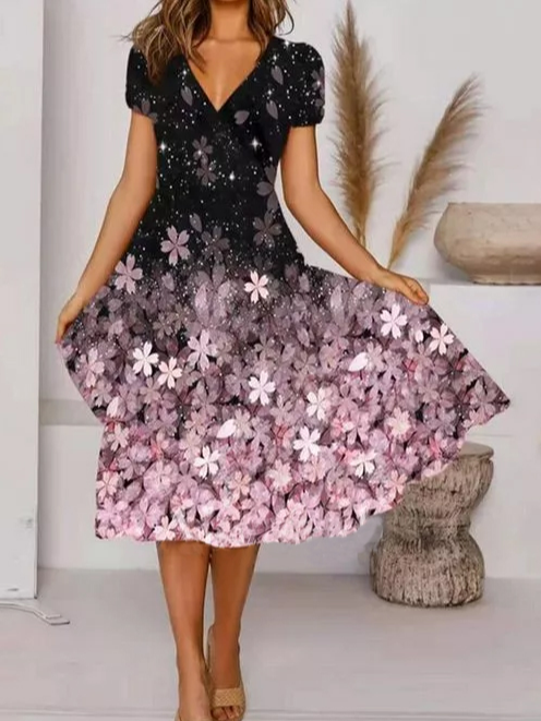 Tunic V-Neckline Midi A-line ...