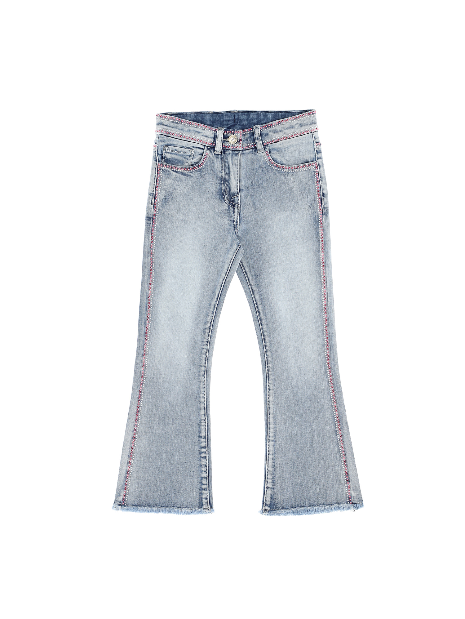 Flared denim jeans with crystals