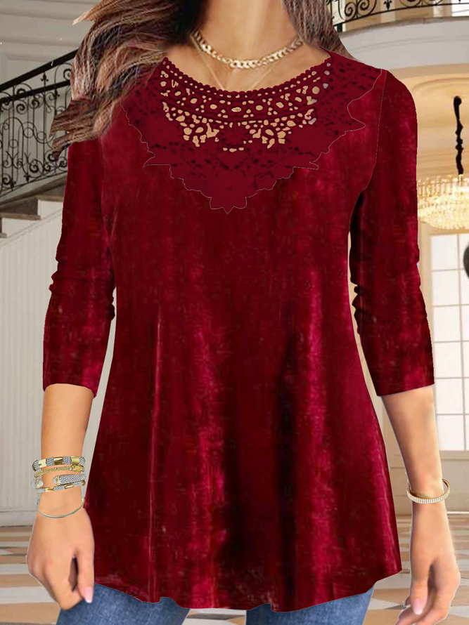 collar lace a-hem loose top P...