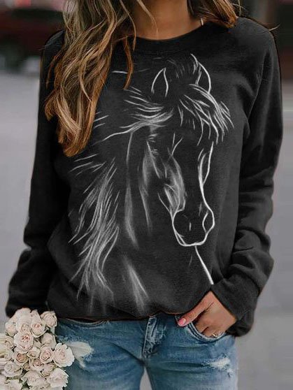 Sleeve Crew Neck Casual Sweat...