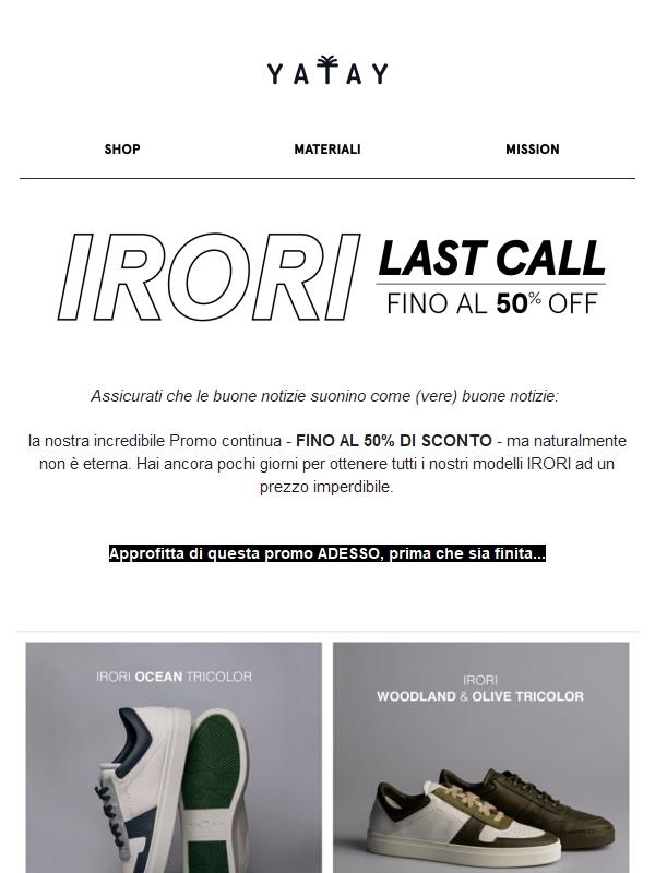 PROMO: Ultimo Weekend - IRORI fino al 50% OFF
