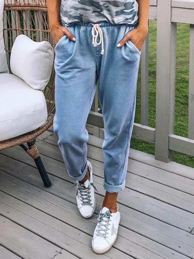 Straight Leg Drawstring Denim...