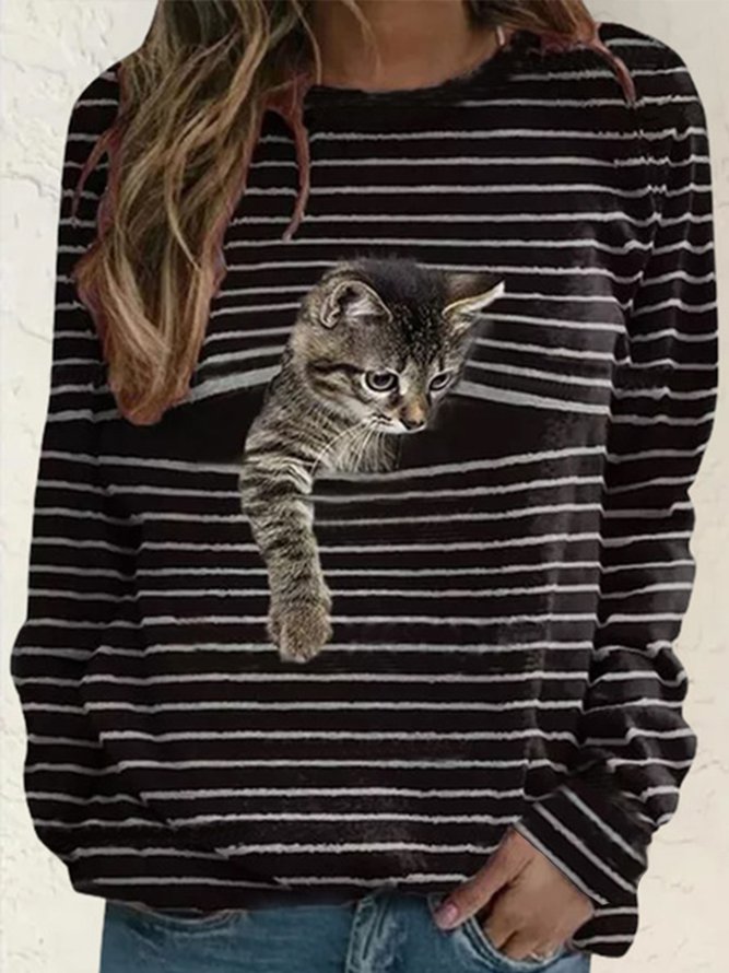 Cute Cat Crew Neck Long Sleev...