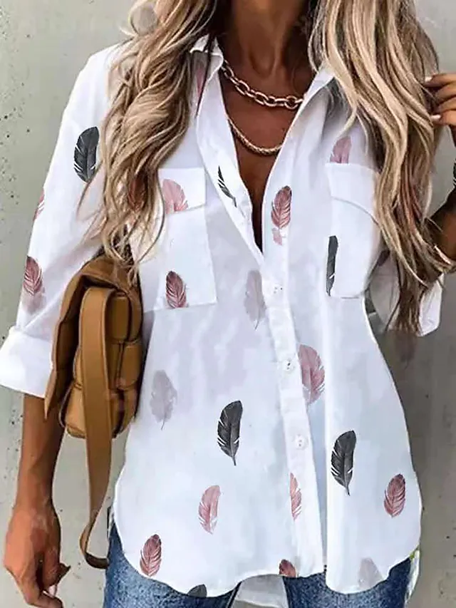 Shirt Collar Feather Shirts &...