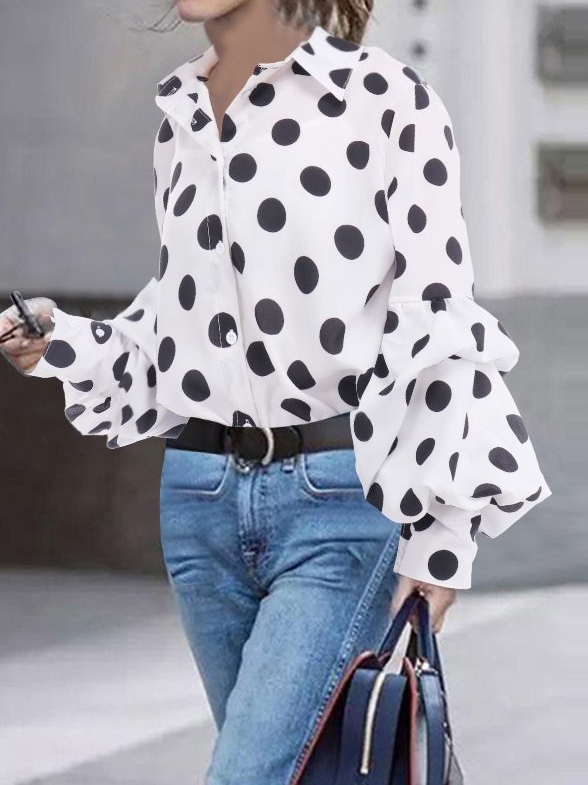Dots Shirt Collar Shirts & To...