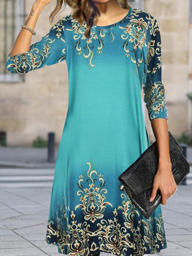 Print loose a-hem dress Plus ...