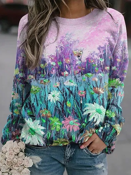 Crew Neck Casual Loosen Sweat...