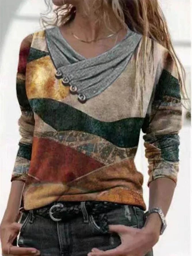 Long Sleeve V-neck Shirts & T...