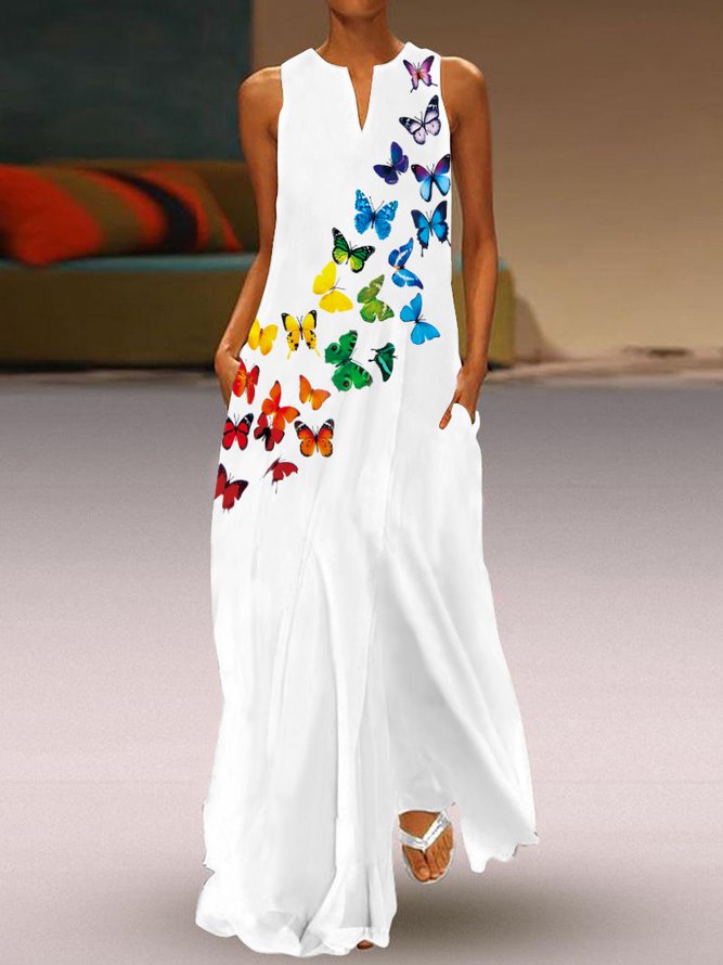 Vacation Butterfly V Neck Dre...