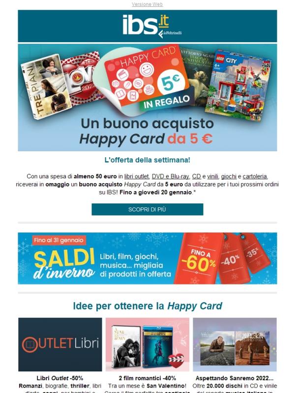 Una Happy Card da 5 euro in regalo con i tuoi acquisti!