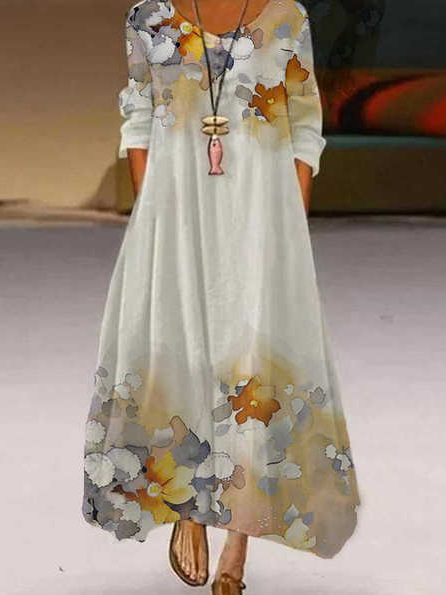 Loosen Leaves Crew Neck Dress...