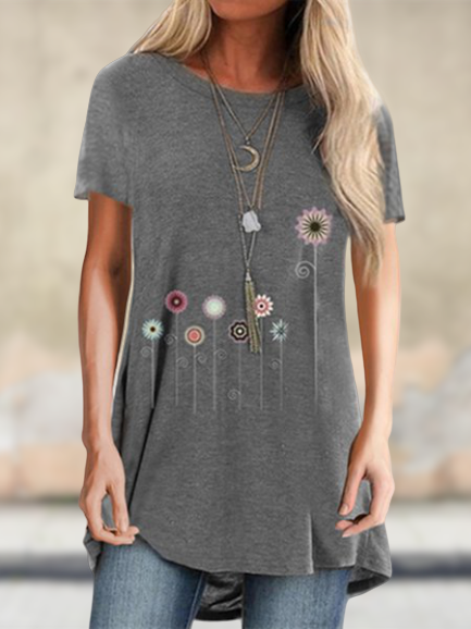 Sleeve Cotton-Blend Floral T-...