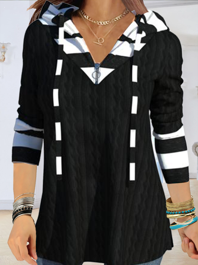 V-neck striped stretch top sw...