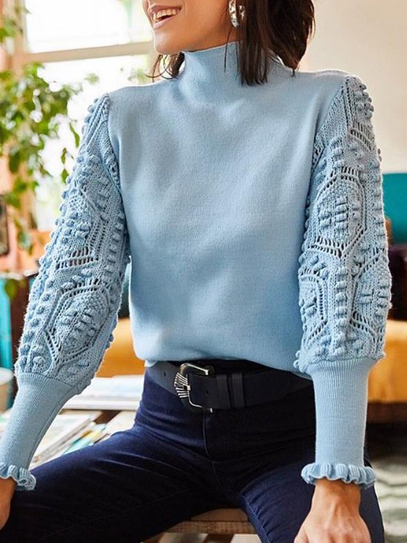 Neck Long Sleeve Vintage Swea...