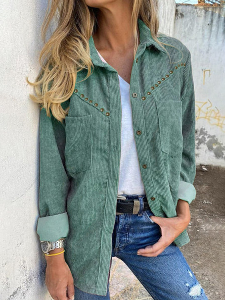 Solid Cotton Blends Casual Ou...