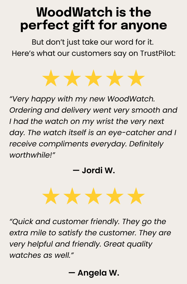 WoodWatch is the perfect gift for anyone. But don't just take our word for it. Here's what our customers say on TrustPilot. 