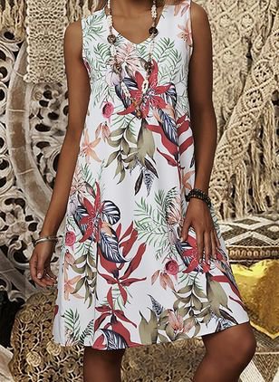 Crew Neck Printed Floral Dres...