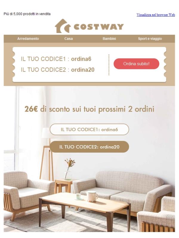 ✨26€di sconto sui tuoi prossimi 2 ordini!