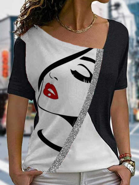 Casual Abstract V Neck Shirts...