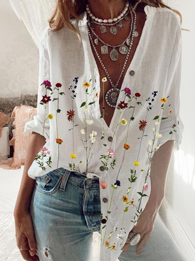 Floral-Print Long Sleeve Shir...