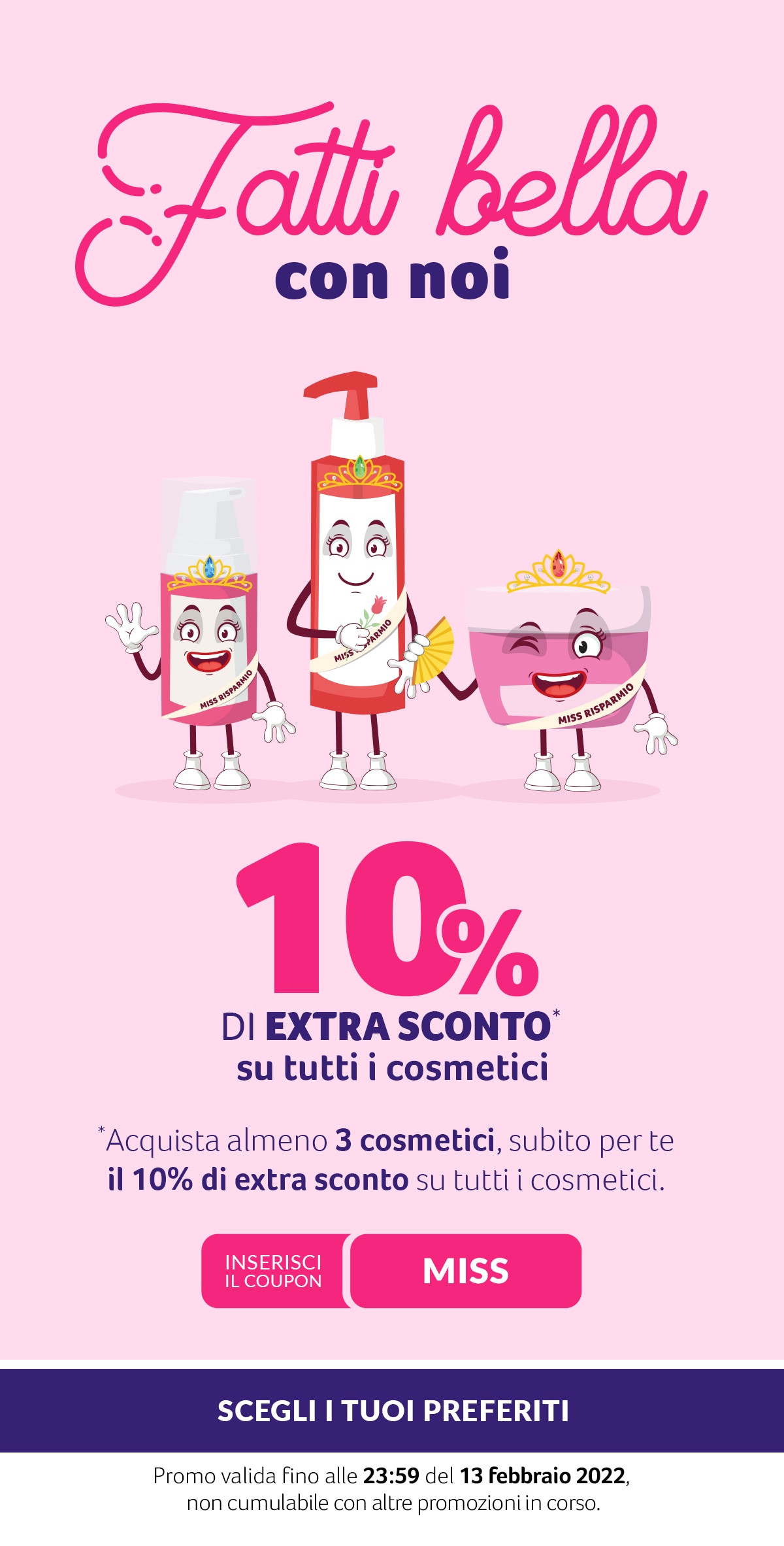 -10% su 3 cosmetici con coupon MISS