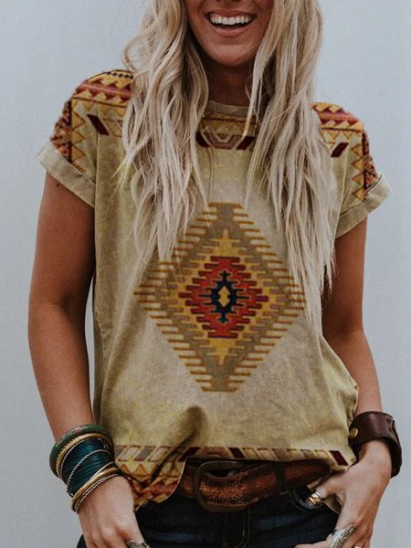 Crew Neck Vacation Shirts & T...
