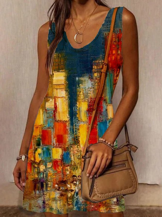 Shift V Neck Abstract Casual ...