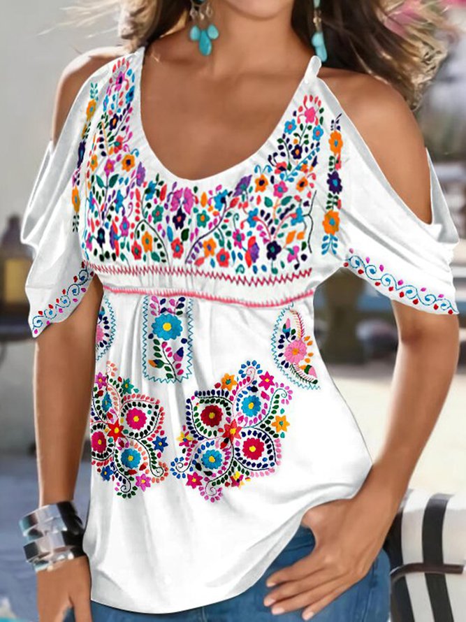 Printed Casual Crew Neck Shir...