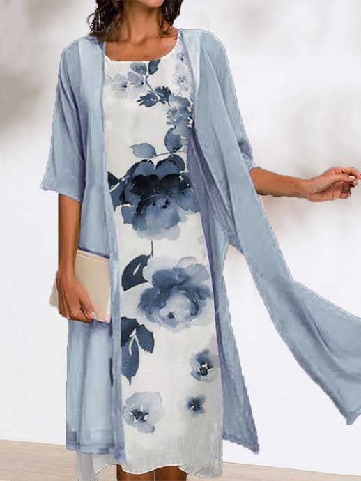 Piece Loosen Floral Casual Dr...