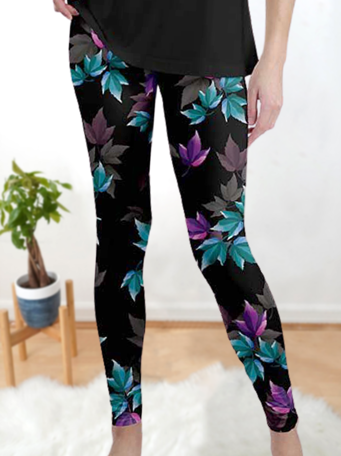 Purple green leaf pattern leg...