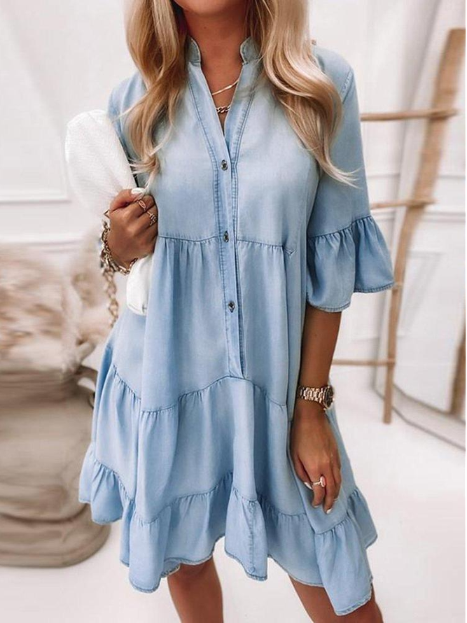 Loosen V Neck Plain Casual Dr...