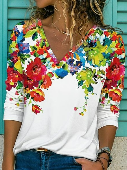 Blends Floral V Neck Shirts &...