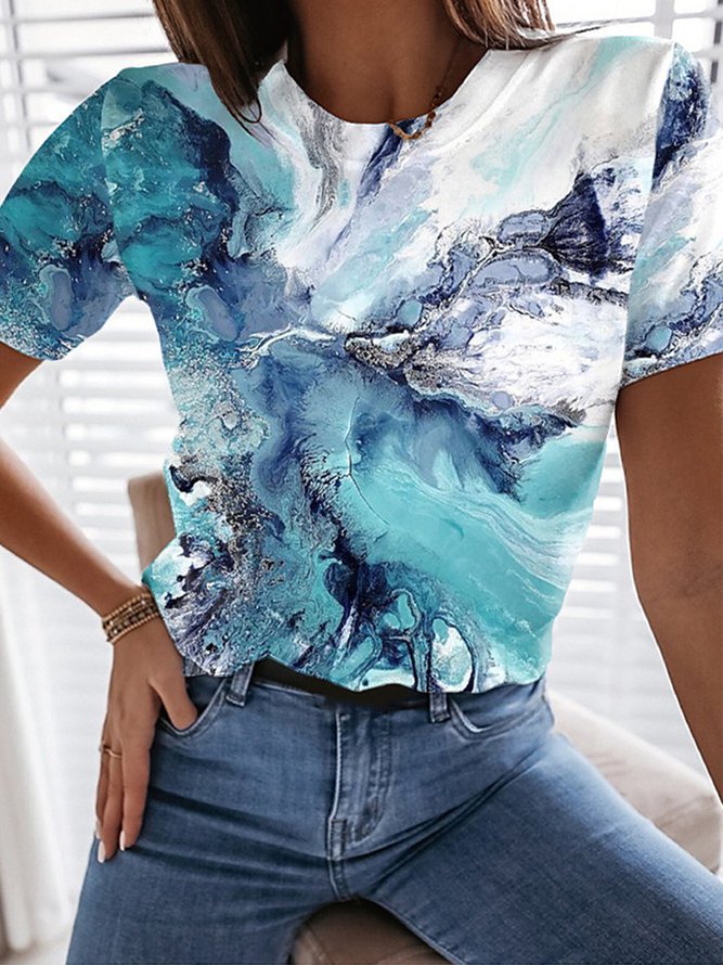 Sleeve Cotton-Blend Casual T-...