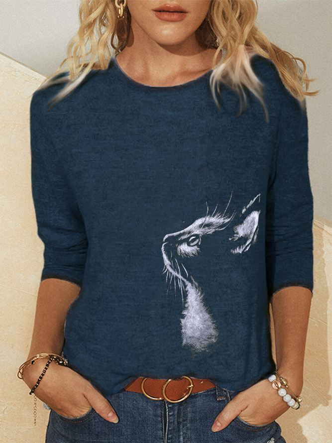 Crew Neck Long Sleeve Casual ...