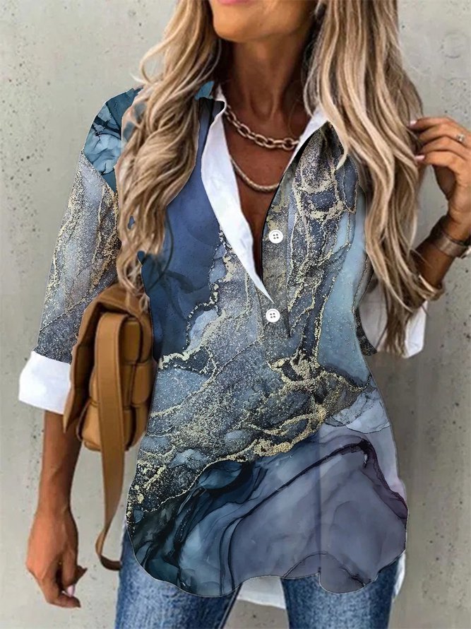 Lapel Casual Long Sleeve Blou...