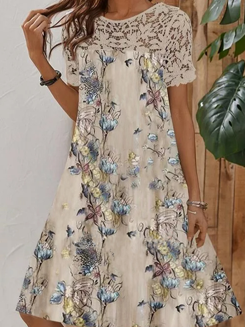 Floral Boho Short sleeve Wove...