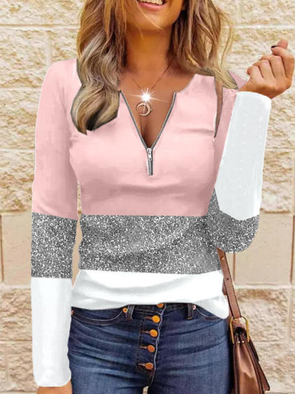 Simple Cotton Blends V Neck T...