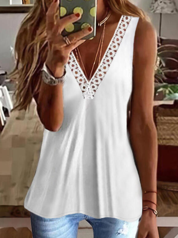        Lace V Neck Casual Ves...