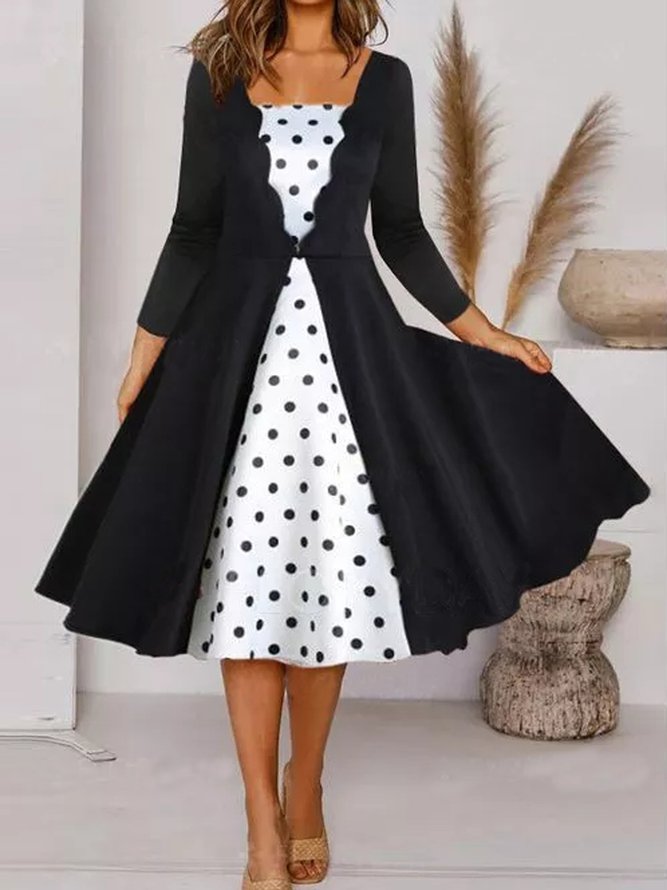 V Neck Polka Dots Knitting Dr...