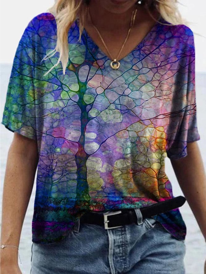 Sleeve V Neck Printed Casual ...