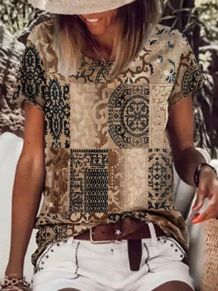 Blends Crew Neck Casual T-shi...