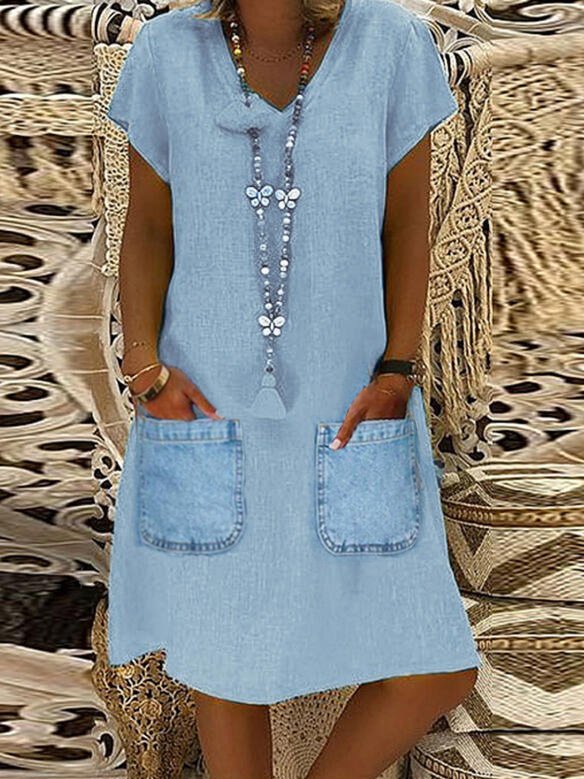     V Neck Short Sleeve Dress...