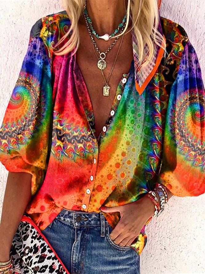 Ombre V Neck Loosen  Shirt & ...