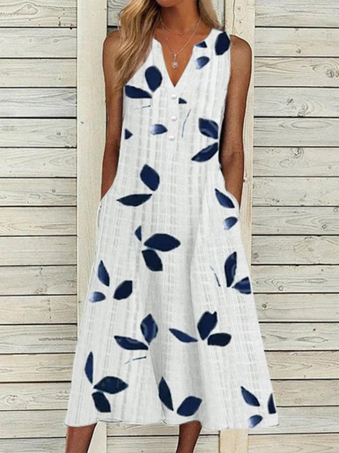   Casual Leaves Striped Dress...