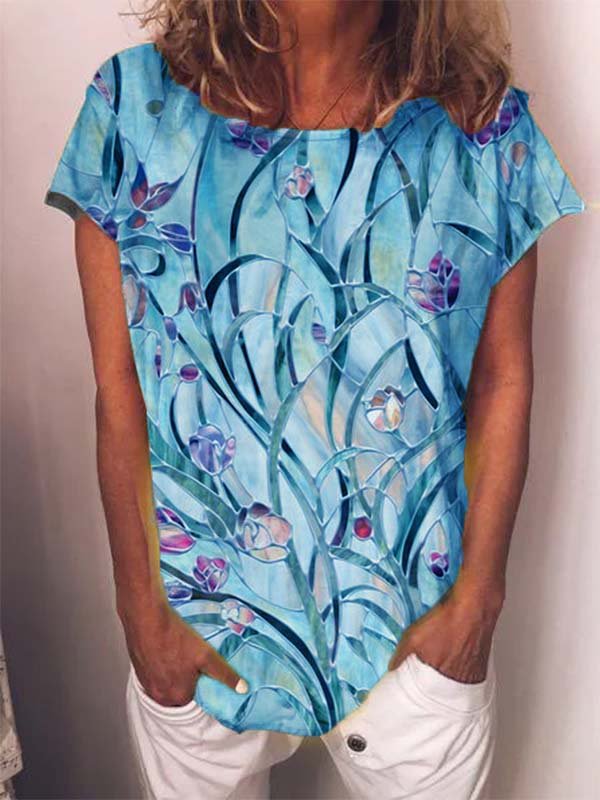 Printed Casual Crew Neck T-sh...