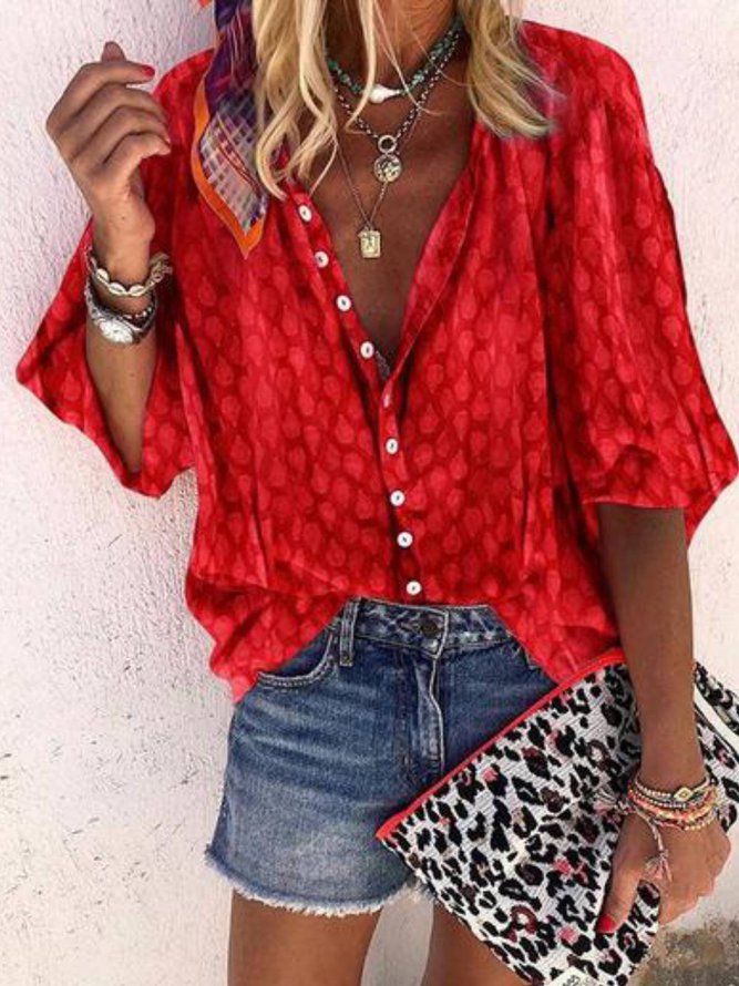  Casual Printed 3/4 Sleeve To...