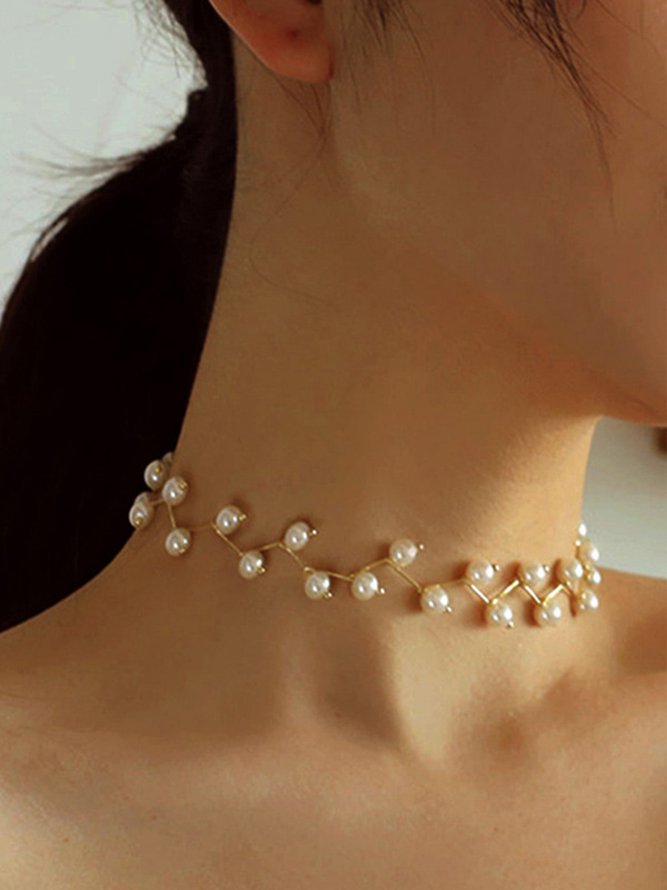  Pearl Beaded Clavicle Neckla...