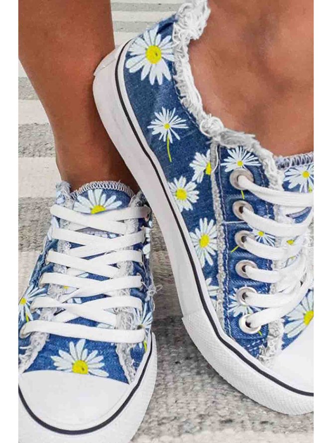 Graphic-Print Denim Lace-Up C...