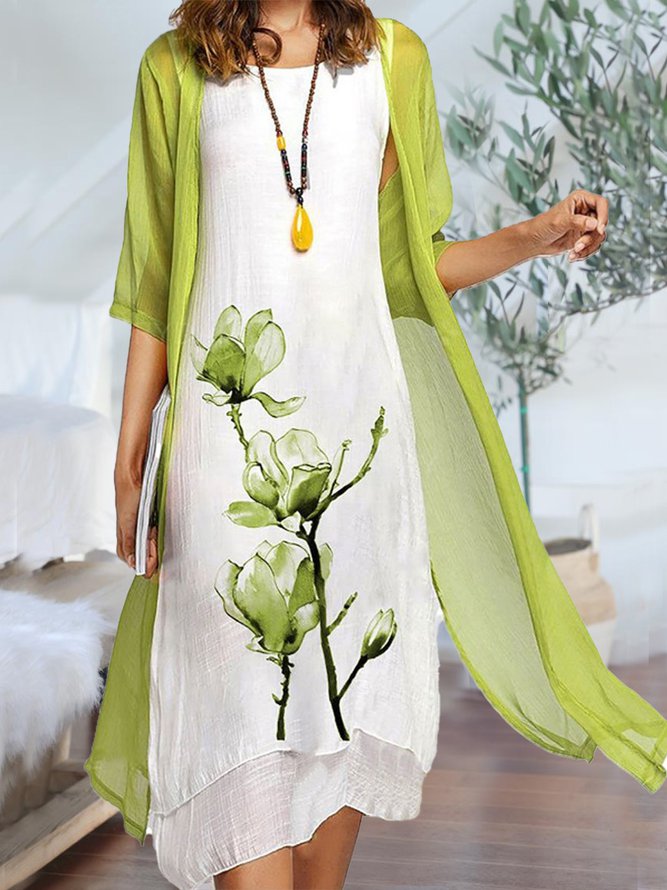 Linen Half Sleeve Solid Dress...
