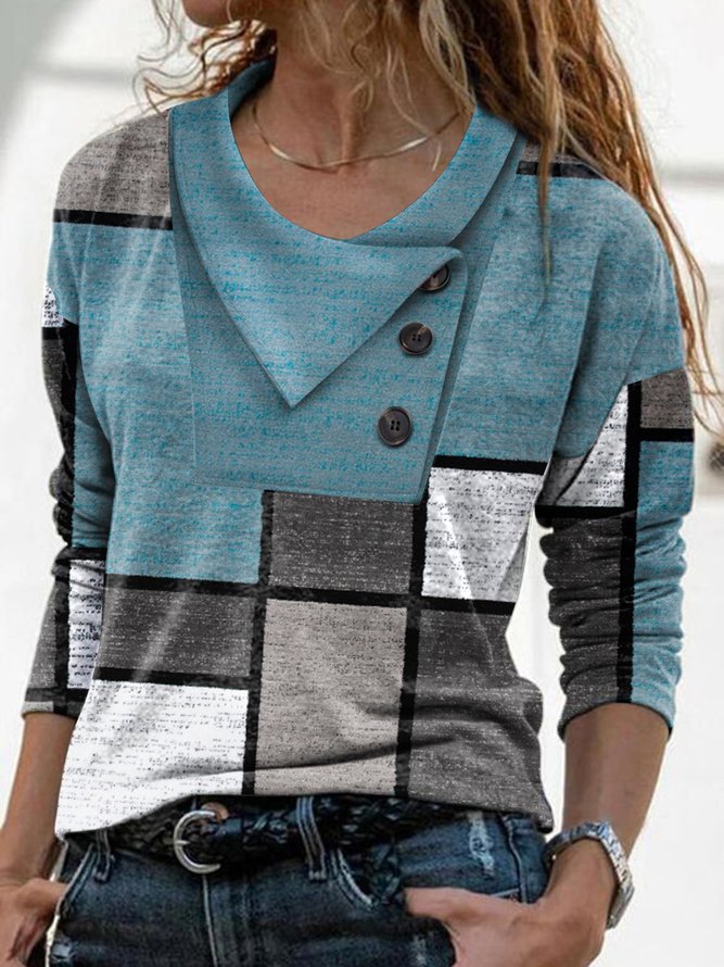Buttons Colorblock Shirts & T...